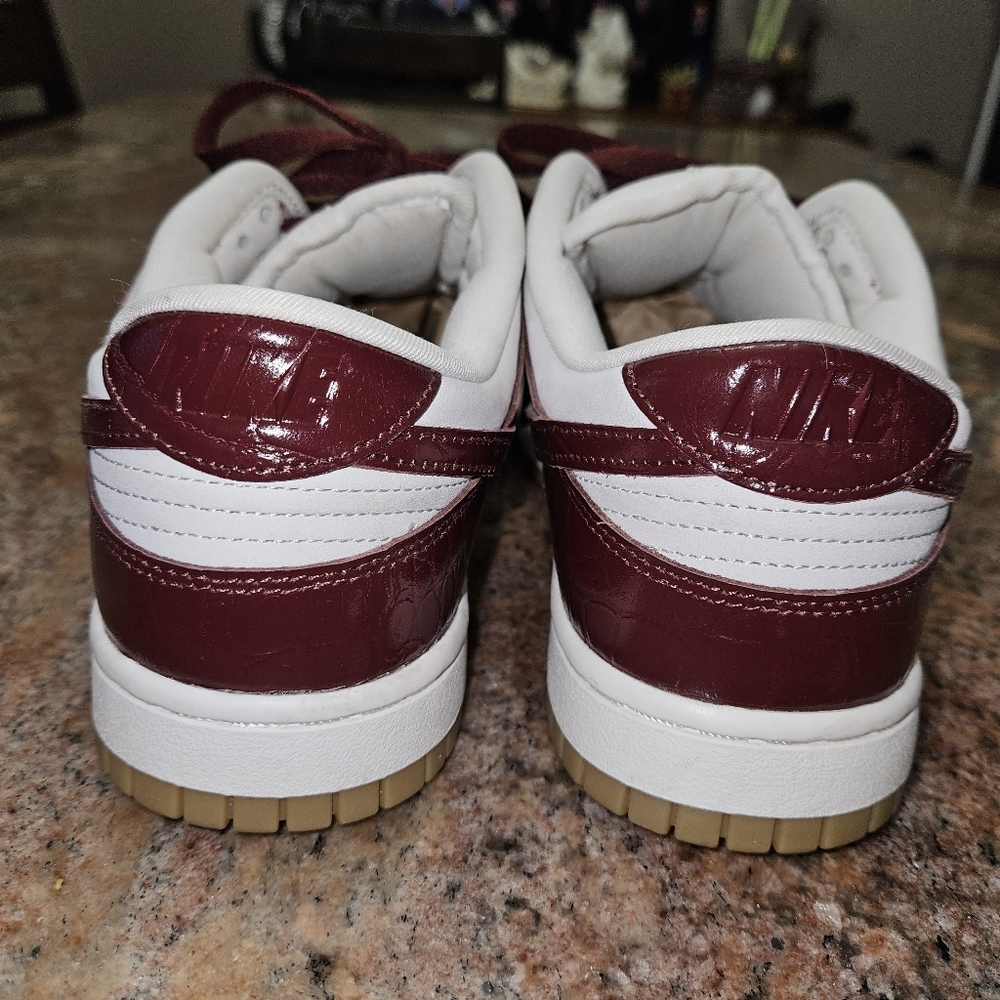 Nike Dunks Low Lx White and Burgundy Sneakers Glossy Dark Team Red Croc Size 9 - Picture 7 of 12
